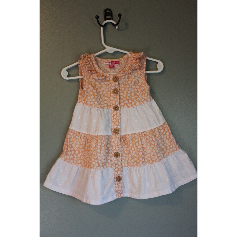 Penelope Mack Baby Girls Button Dress Orange and White Size 12m Spring